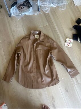 Abercrombie & Fitch Camel Brown Faux-Leather Button-Up Jacket